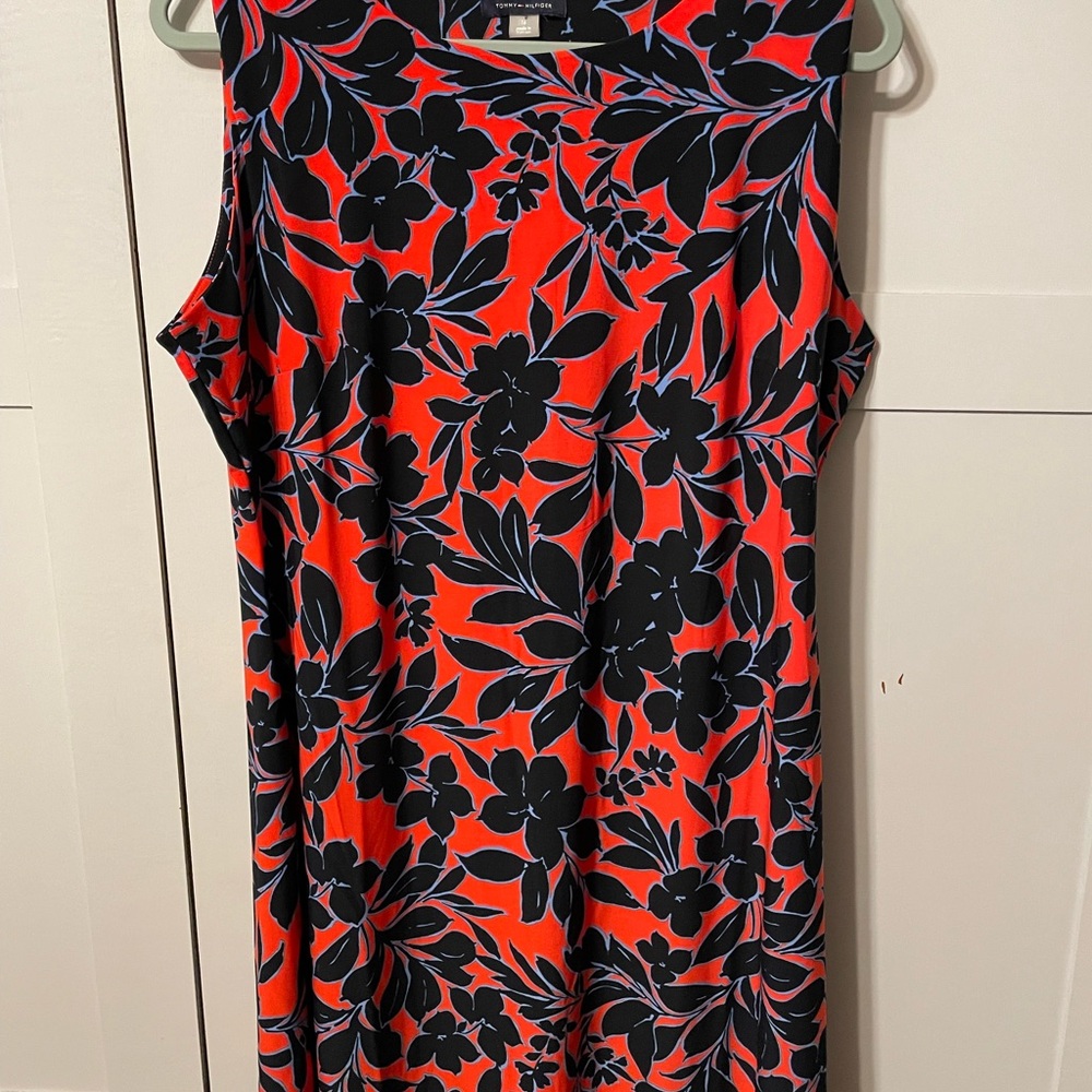 Tommy Hilfiger Red and Black Floral Midi Dress
